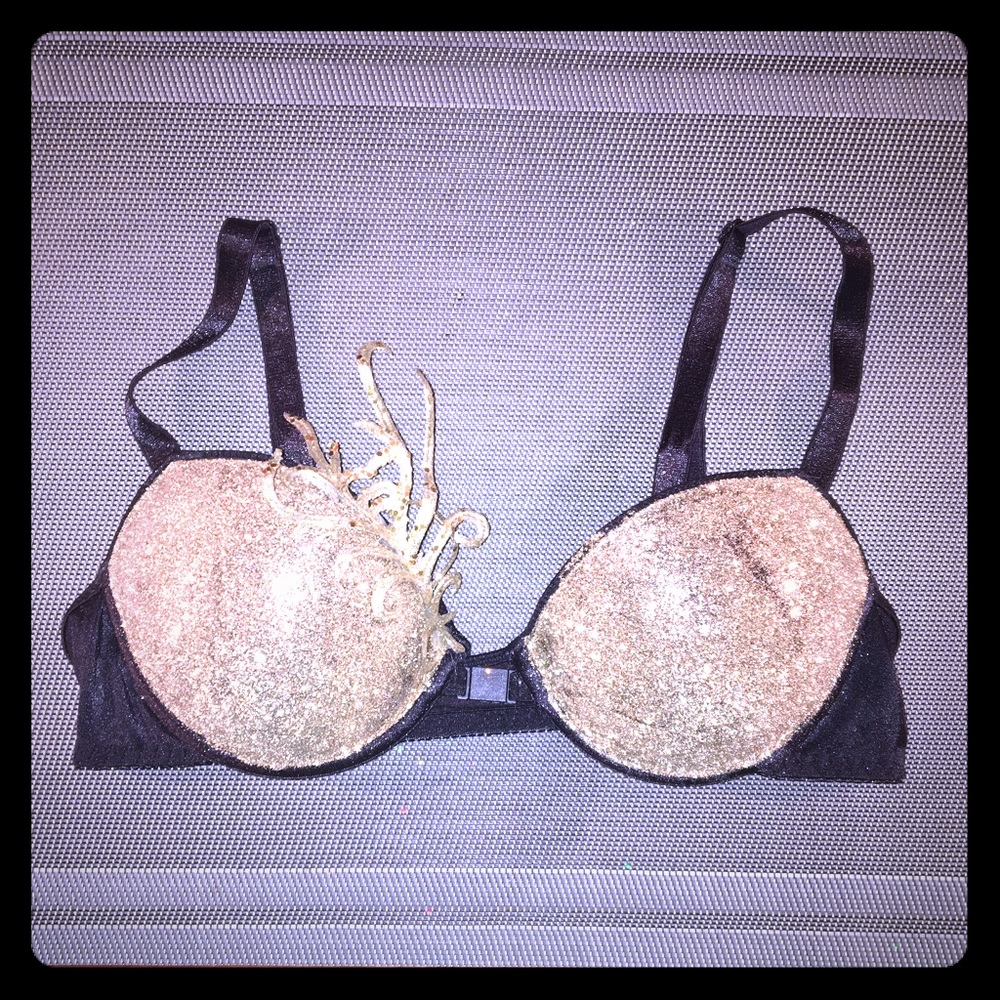 Super Sparkly Gold & Black Festival Gem Bra