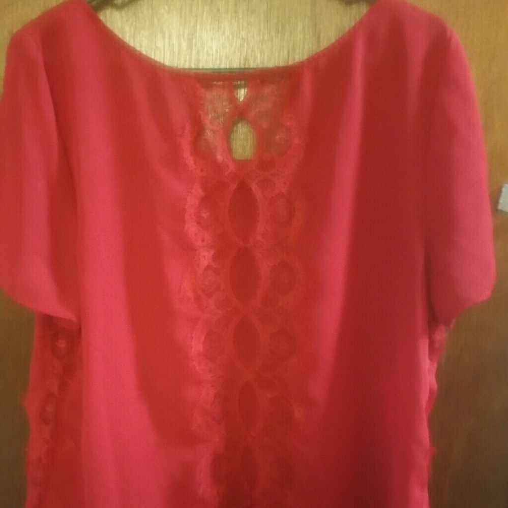 Bright Red Top with Lace Detail on Side and Back