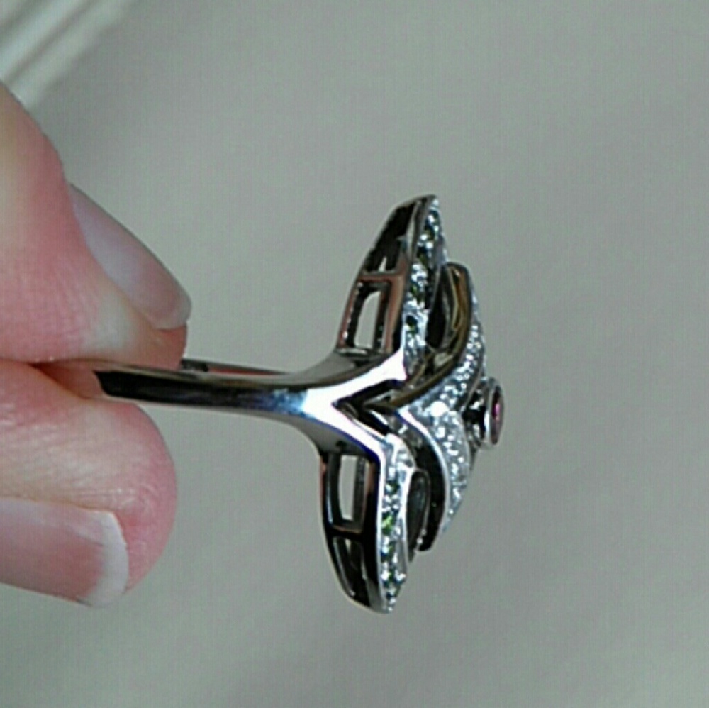 14kwg Ring with Purple, Green, White Diamonds - Picture 6 of 8