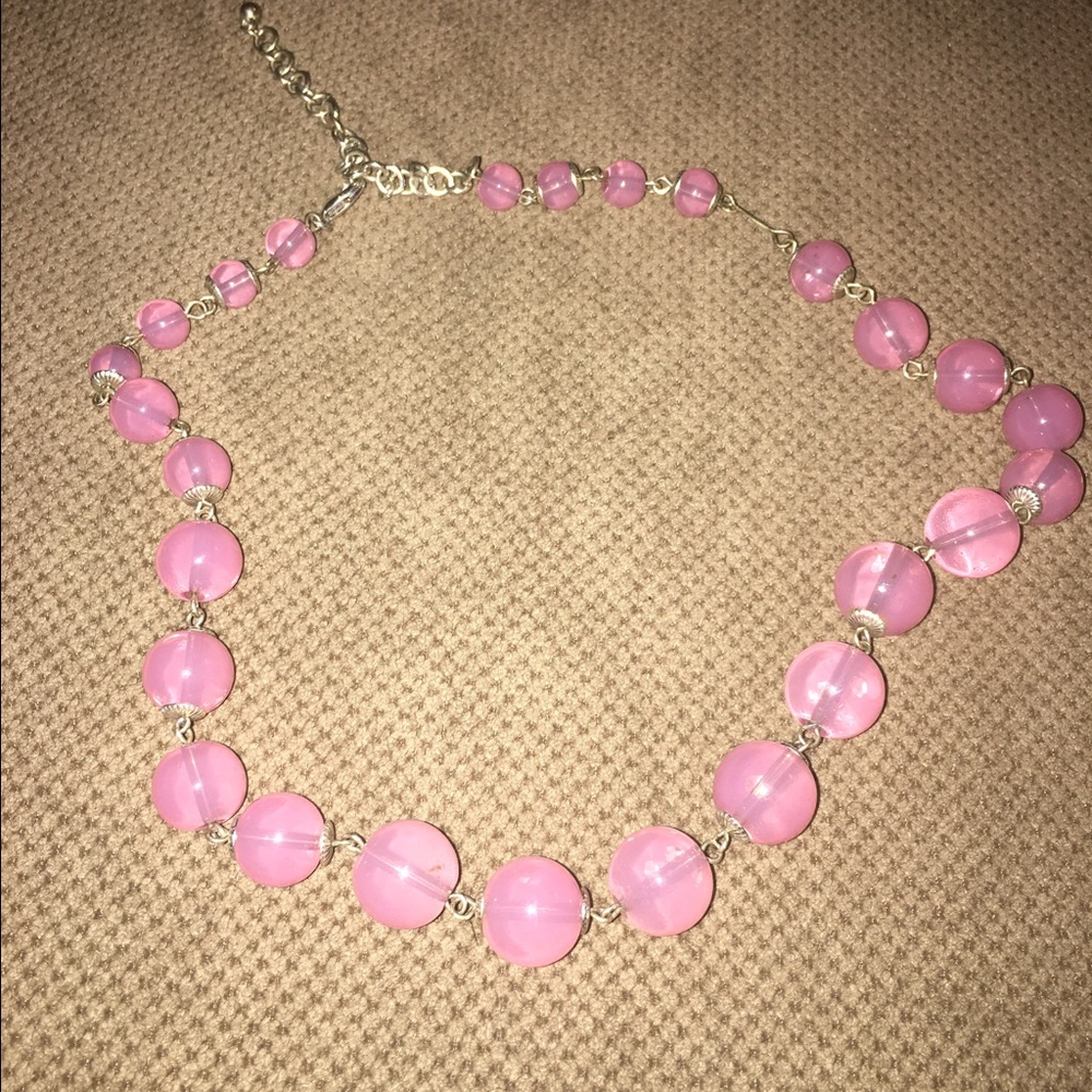 Pink glass ball necklace.