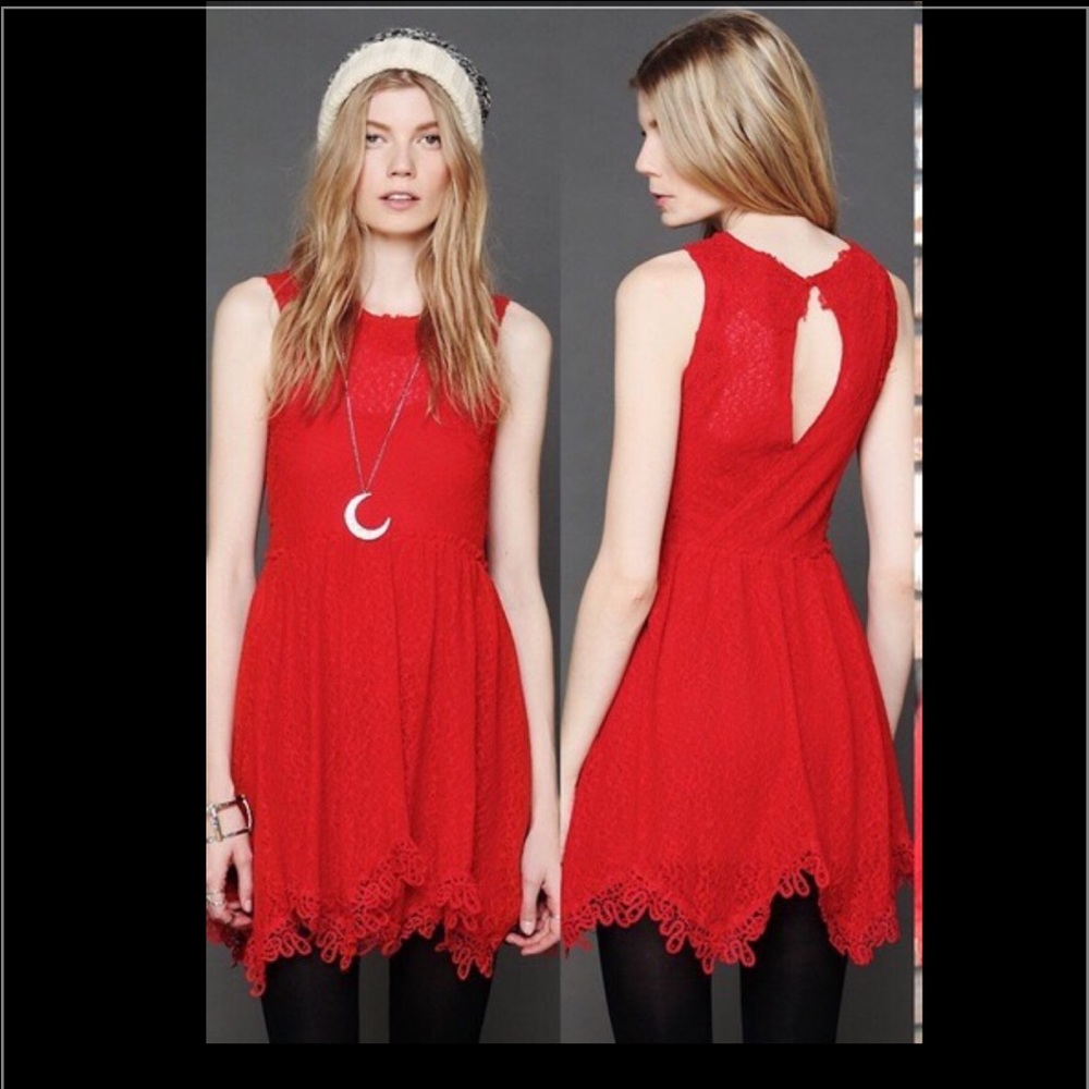 NWT Free People Red Lace Dream Dress XS
