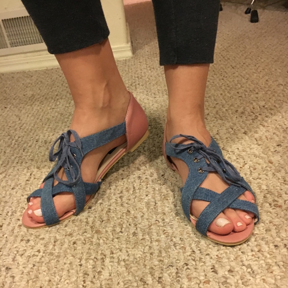 Denim lace up sandals. DONATING TOMORROW 4/15