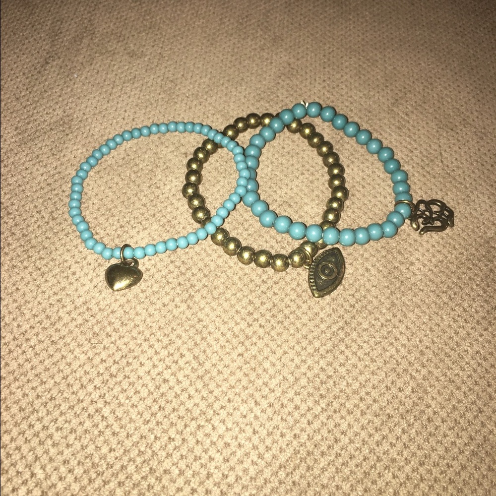 Beaded bracelets.