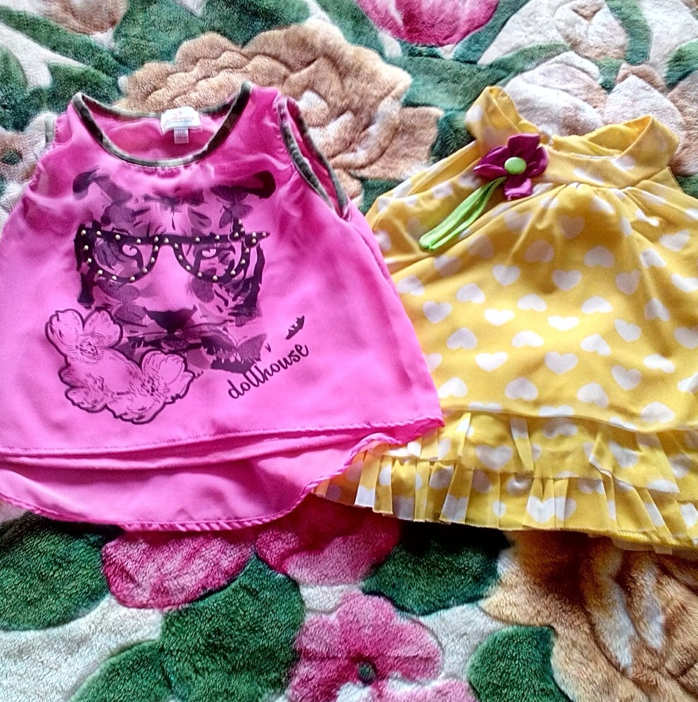 5 tops  1  yellow legging 1 skirt and 1 tutu