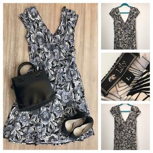 Black, while and purple flower dress