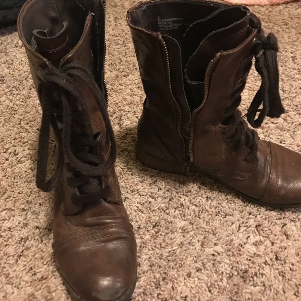 Brown combat boots