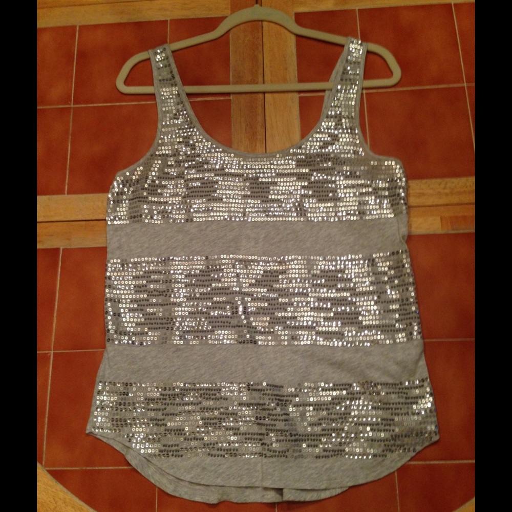 NWT Express Gray Sequined Tank Small