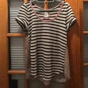 Anthropologie Black White Striped Top/Floral Back