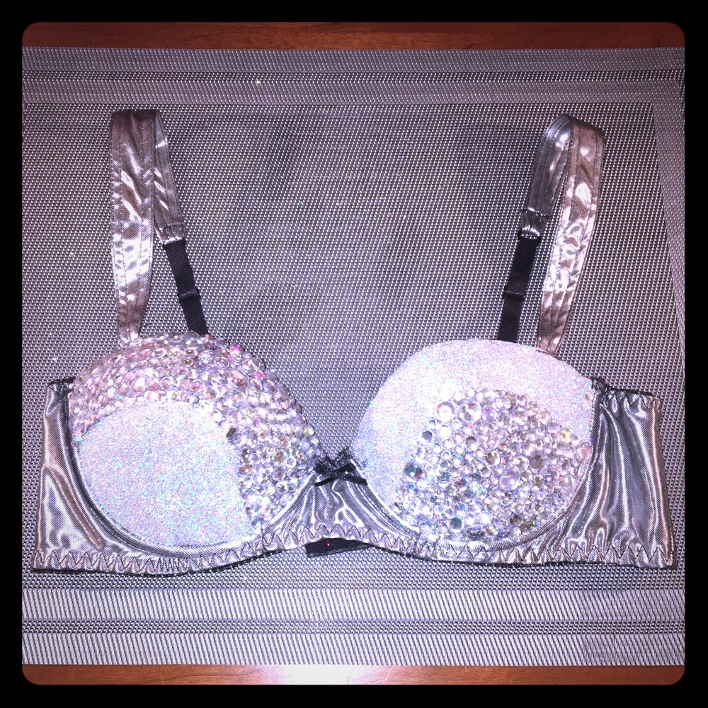 Super Sexy Silver Glitter Festival Gem Bra