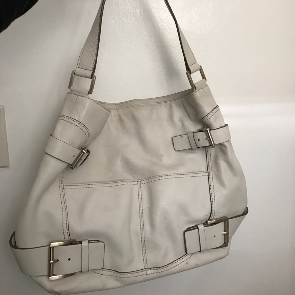 Michael Kors stone white leather shoulder bag