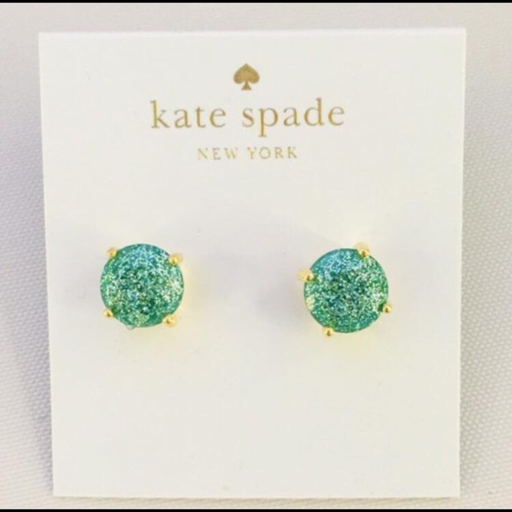 ✨NWT KATE SPADE AQUA GLITTER GUMDROP STUDS✨.