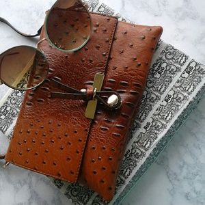 Brown Ostrich Crossbody
