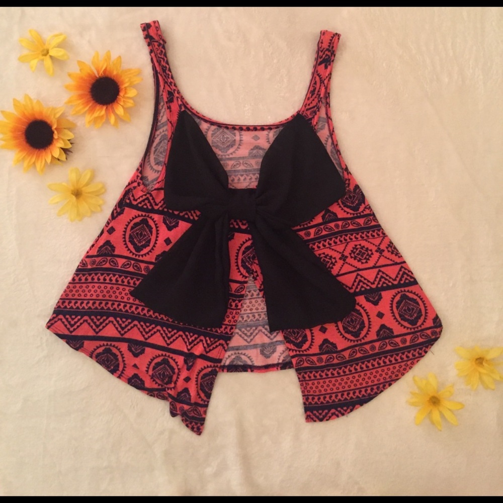 Flowy coral tribal print crop top