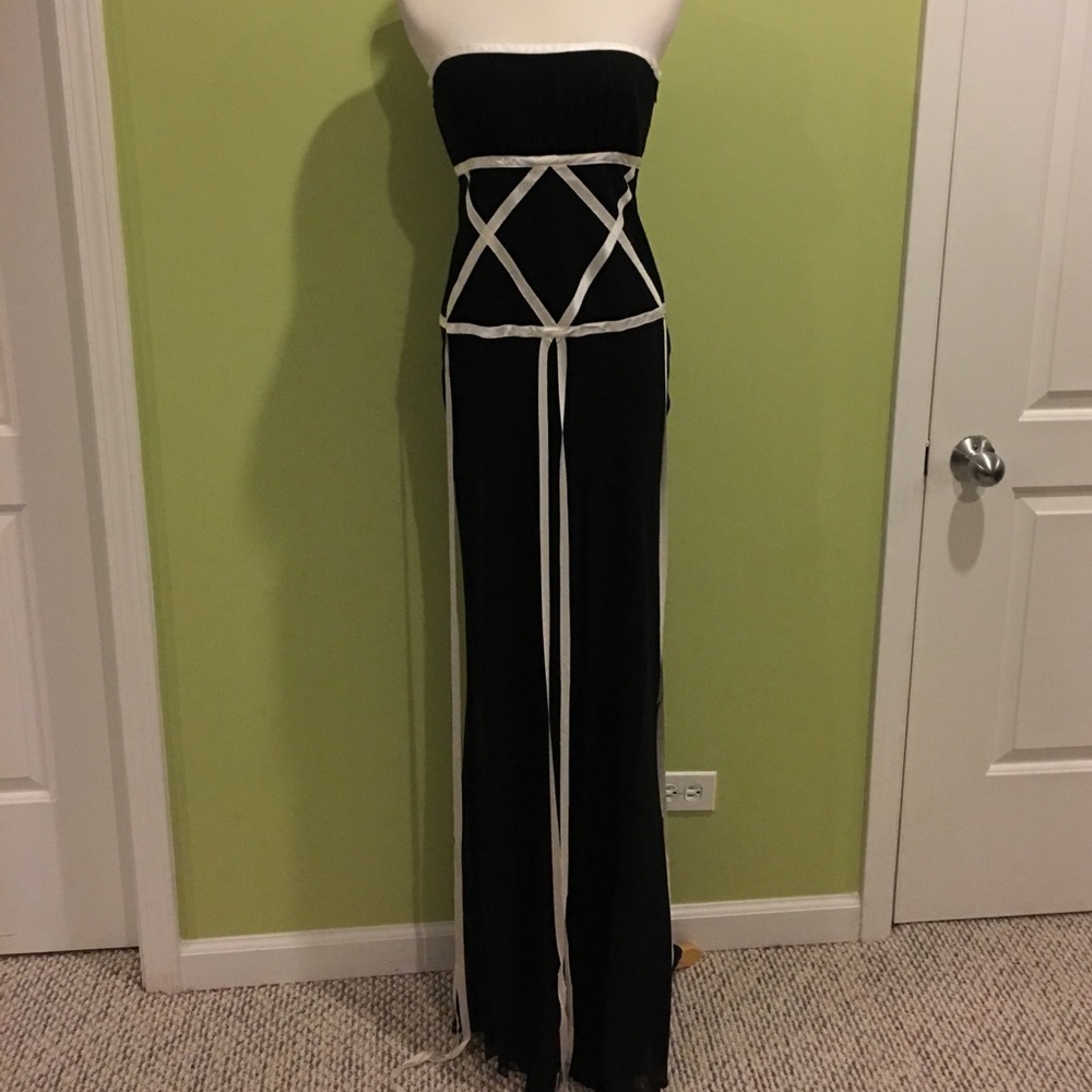 NTW Nicole Miller black ribbon gown