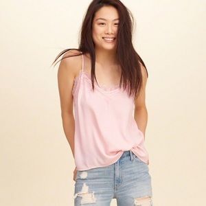 Hollister Satin Lace Trim Button Back Tank Top