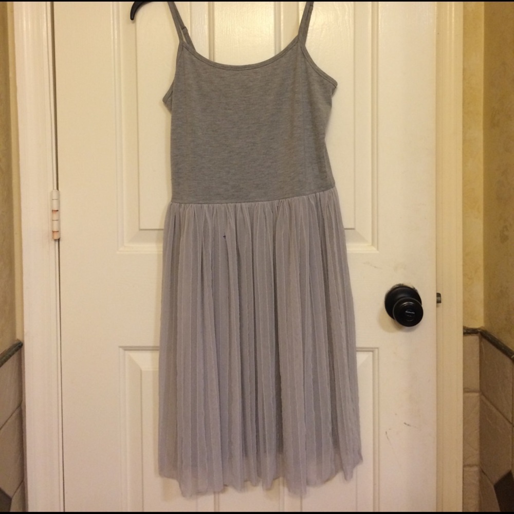 Gray Cotton & Tulle Dress