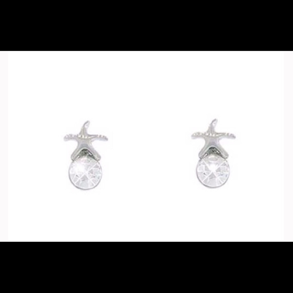 Sea Star clear Crystal and Silvertone earrings.