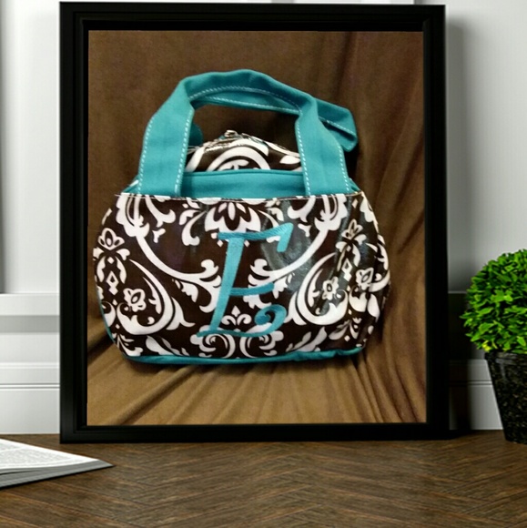 Handbags - Damask print embroidered insulated lunch bag