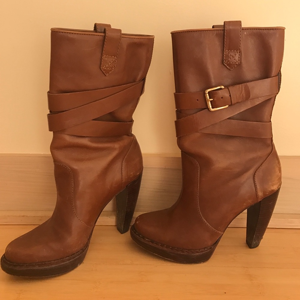 Michael Kors brown leather boots with buckle