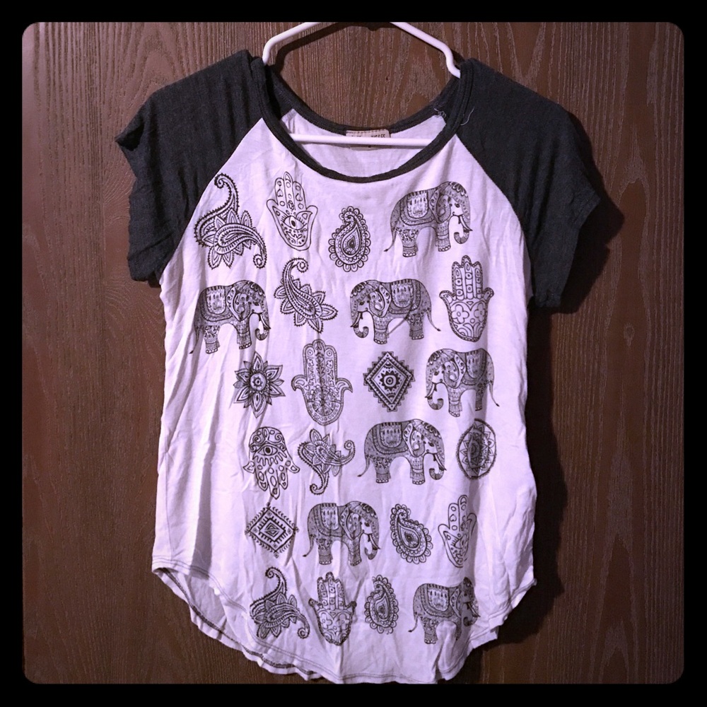 White and grey graphic short sleeve shirt