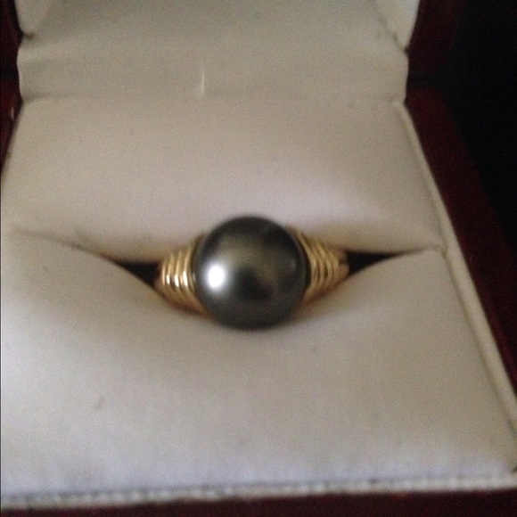 ESTATE TAHITIAN BLACK PEARL 14k 10MM RING - Picture 2 of 4
