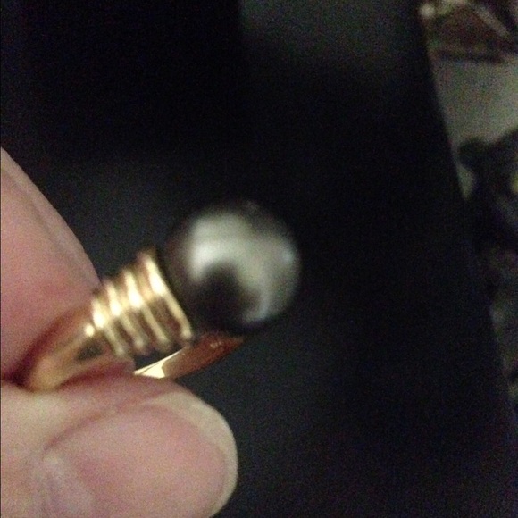 ESTATE TAHITIAN BLACK PEARL 14k 10MM RING - Picture 3 of 4