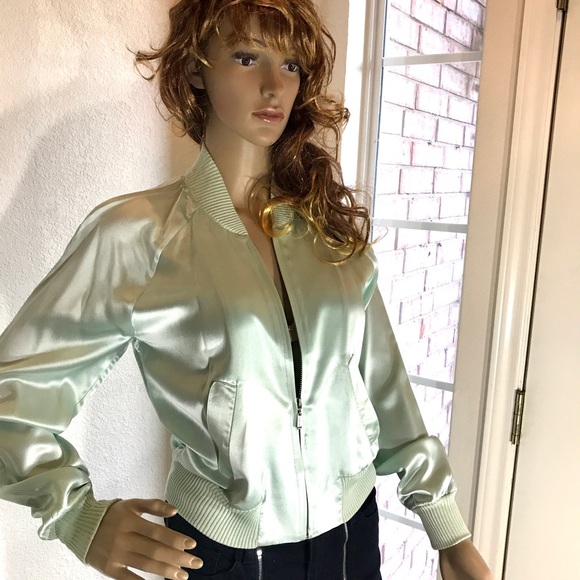 Bebe Mint Silk Bomber - Picture 1 of 3