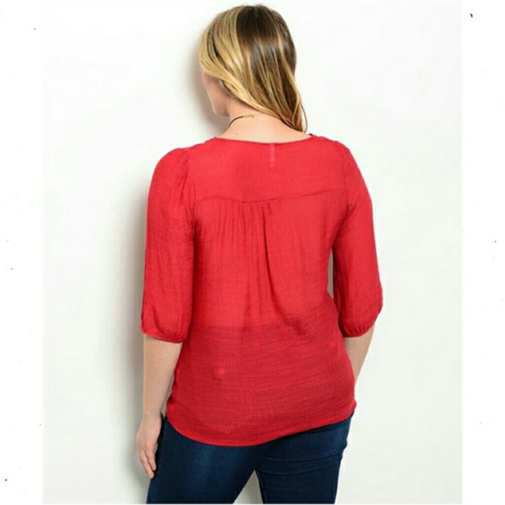 (Plus) Curvy Boho Cranberry Red  Woven Top - Picture 2 of 2