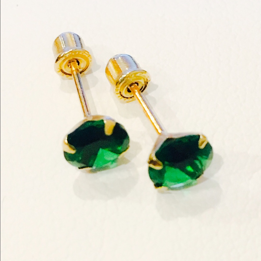 14K Sold Gold 5mm CZ Screw Back Stud Earrings