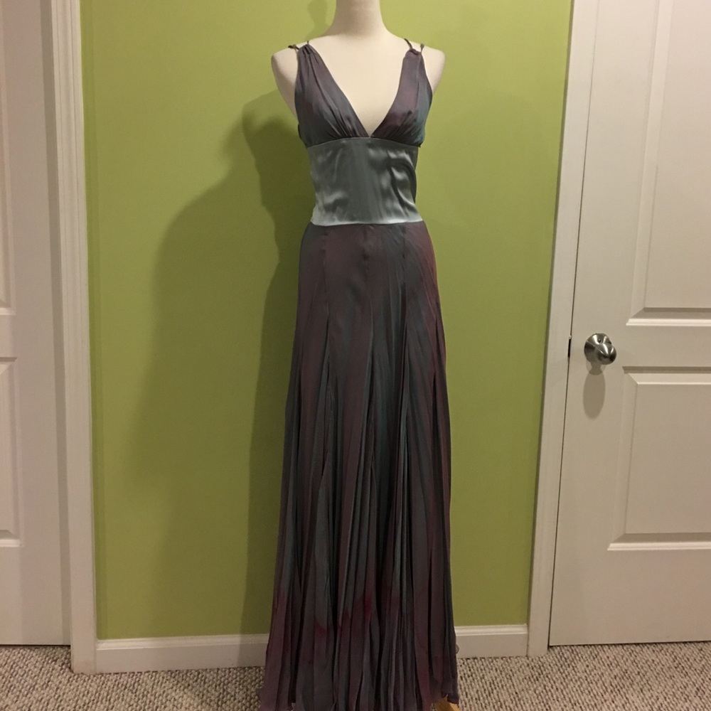 Iridescent purple blue silk BCBGMaxazria dress