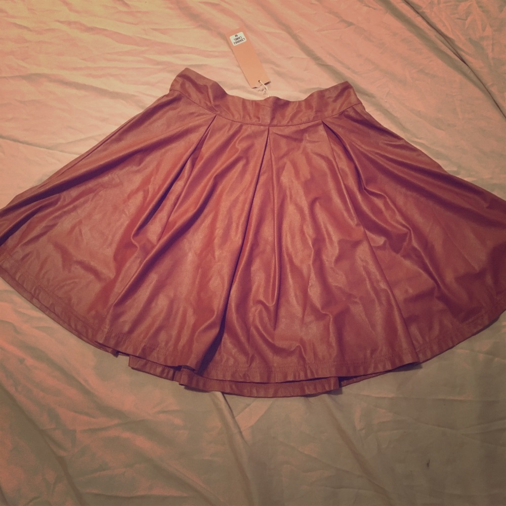 Faux leather camel skater skirt