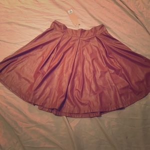 Faux leather camel skater skirt