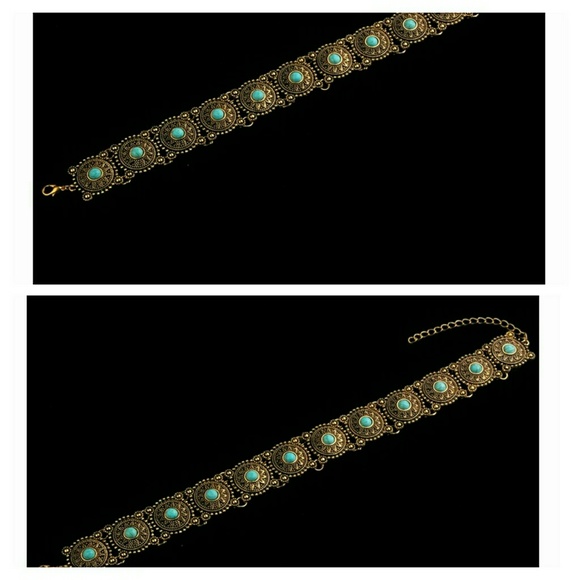 5⭐ (LAST 1)Antiq Gold & Faux Turq Choker - Picture 3 of 3