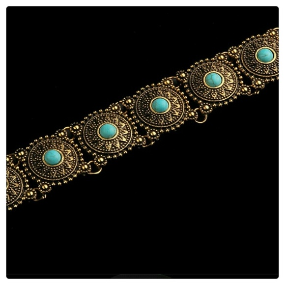 5⭐ (LAST 1)Antiq Gold & Faux Turq Choker - Picture 2 of 3