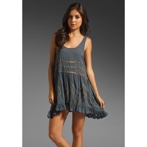 Free People Gray Voile and Lace Trapeze Dress