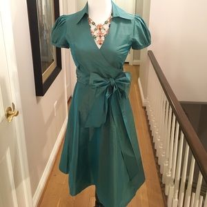 Reduced! BCBG silk taffeta turquoise dress.