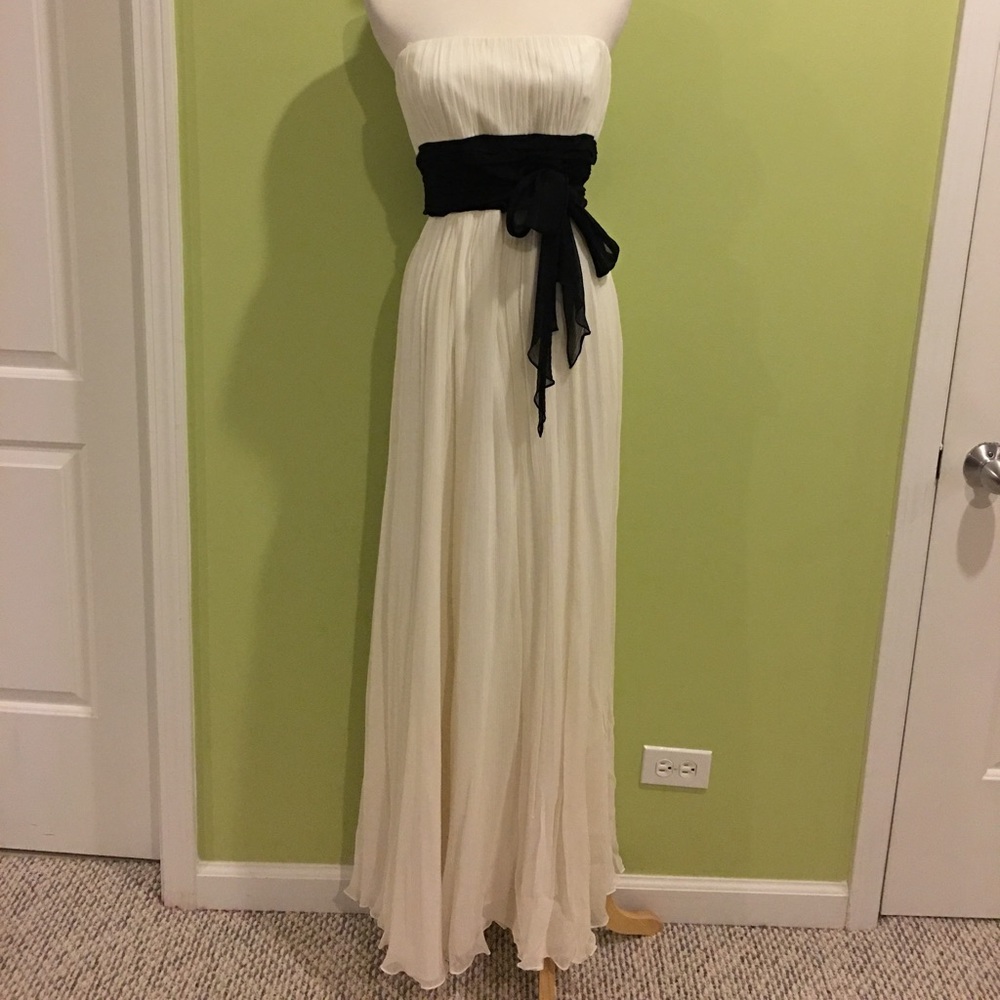 BCBGMaxazria white chiffon strapless dress wedding