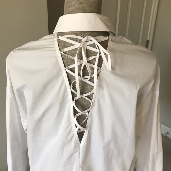 Lace up back white button down - Picture 2 of 5