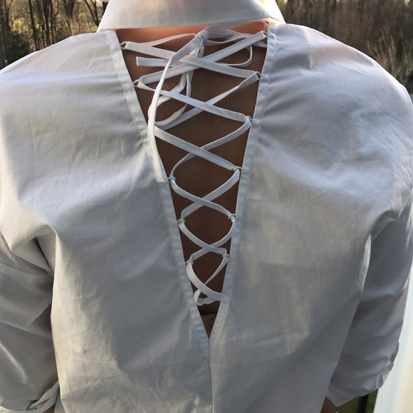 Lace up back white button down - Picture 5 of 5