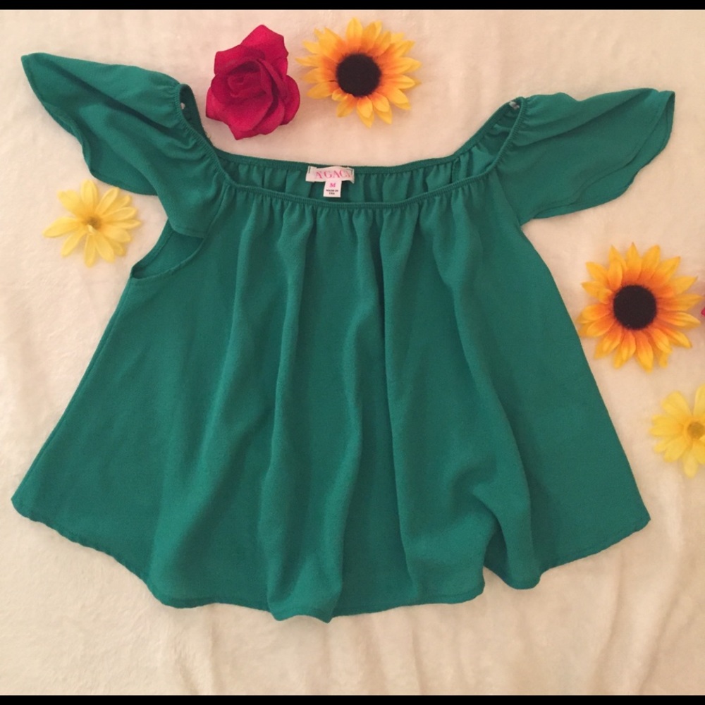 Emerald green flowy crop top