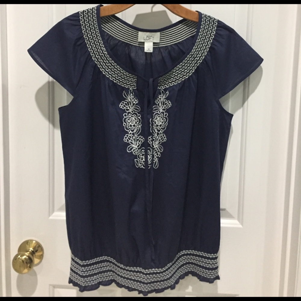 Ann Taylor Loft - White Embroidered style top