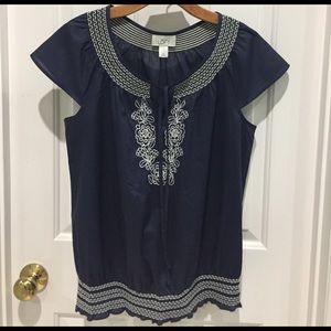 Ann Taylor Loft - White Embroidered style top