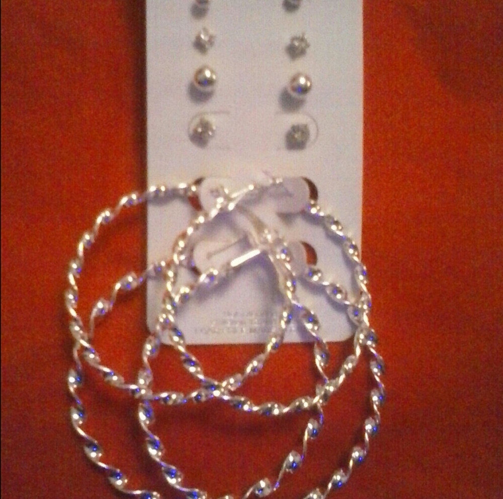 Silver Faux Studs And Hoop Earrings