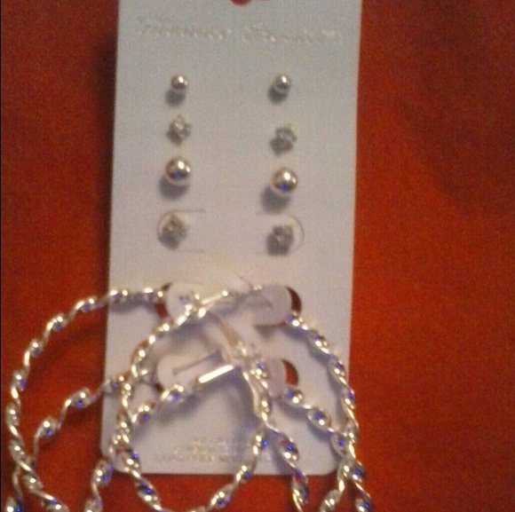 Silver Faux Studs And Hoop Earrings - Picture 2 of 2
