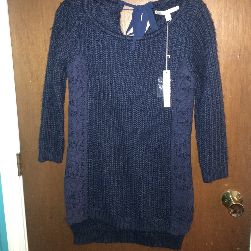 Blue sweater with lace detail