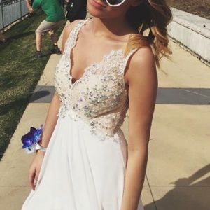 White, iridescent jeweled PROM DRESS