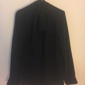 Ann Taylor Bow Neck Blouse - black silk