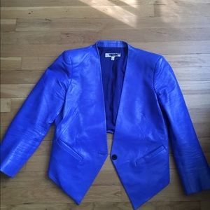 Helmut Lang electric blue leather blazer size 6