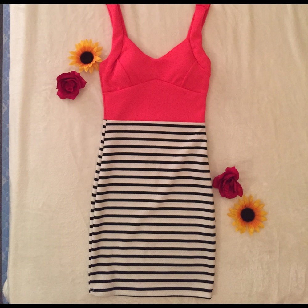 Hot Pink/Striped body con dress