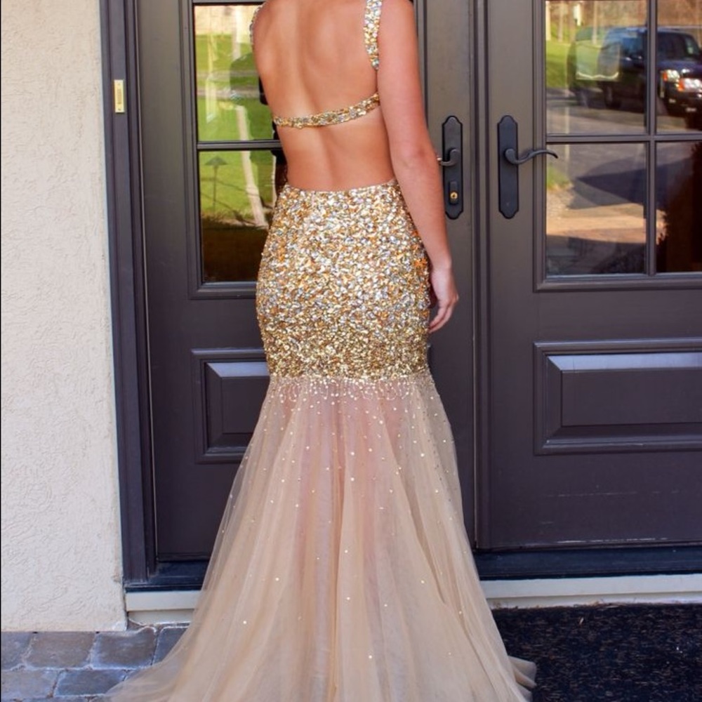 Jovani 17110 Long Gold Prom Dress